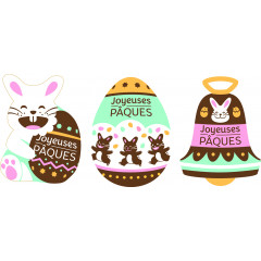 24 pièces assortiment de Pâques : œufs, lapins, cloches