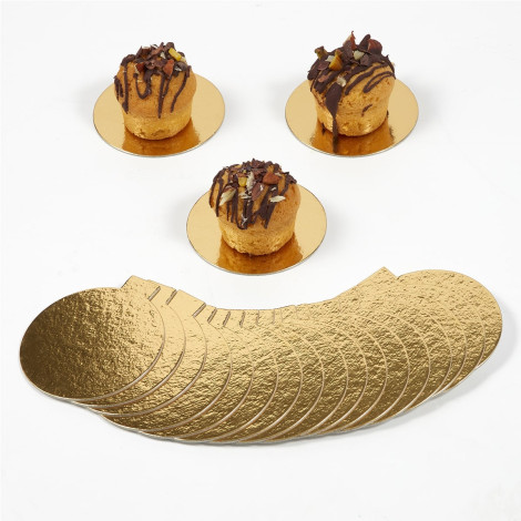 20 mini-supports à gâteaux ronds dorés