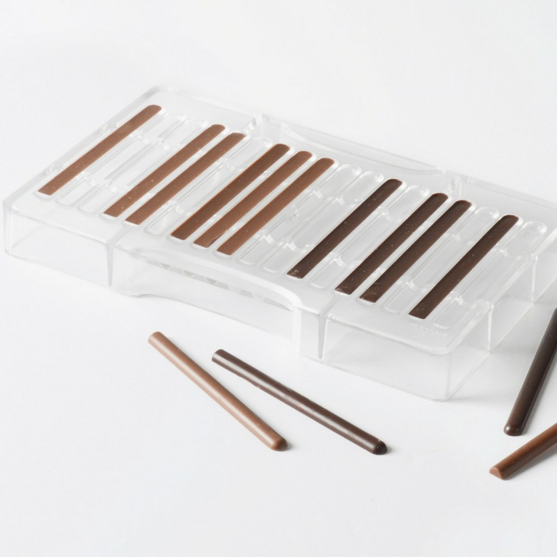Moule à chocolat - 18 demi-cigarettes, diam. 2,5mm (ou 9 sphères 3D) 